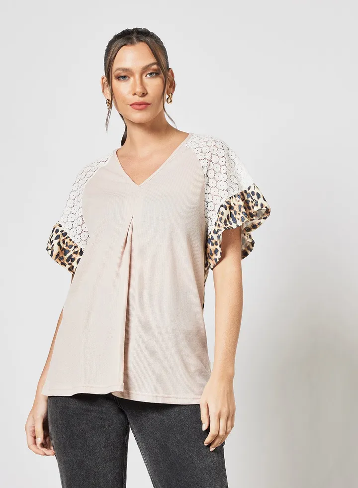 Flare Sleeve Animal Print T-Shirt