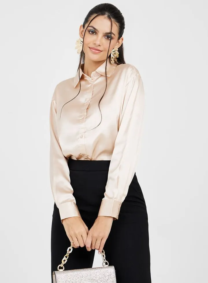 Longline Satin Collared Shirt