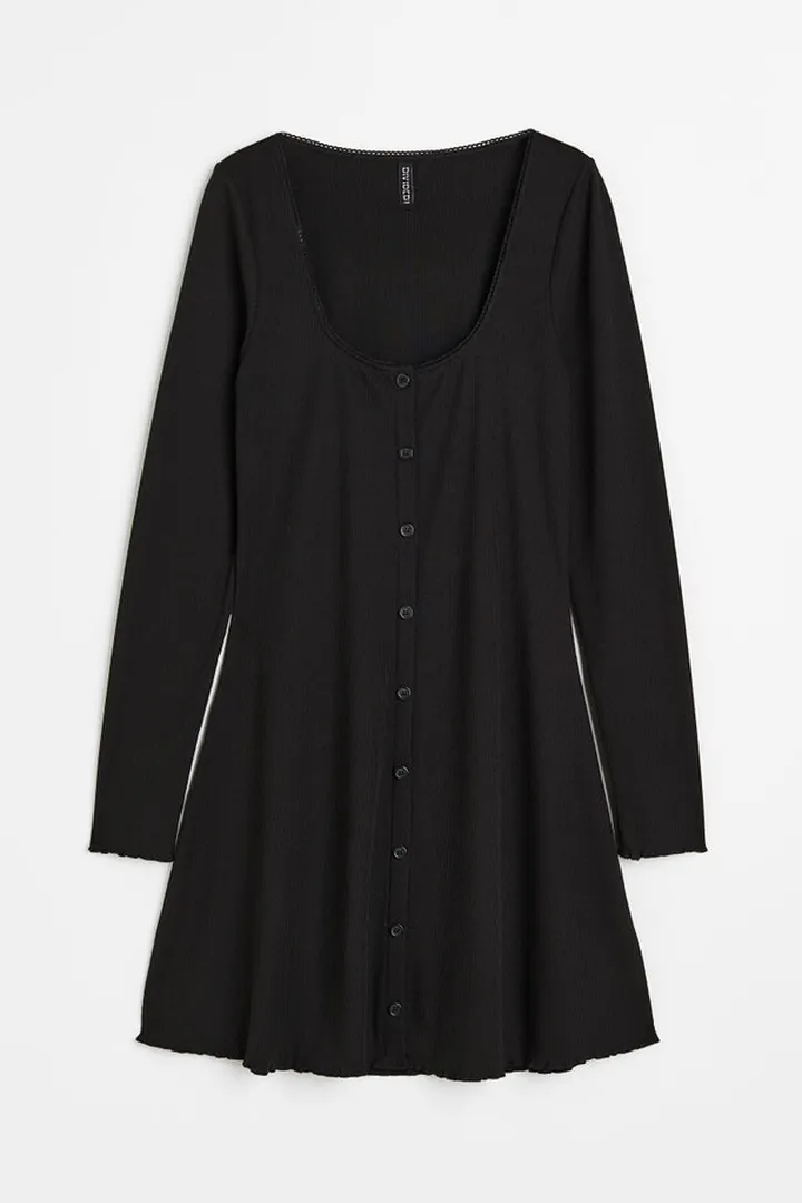 Lace-trimmed Ribbed Dress
