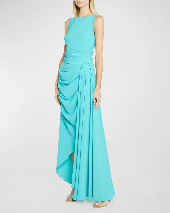 Draped Stretch Crespina High-Low Midi Dress