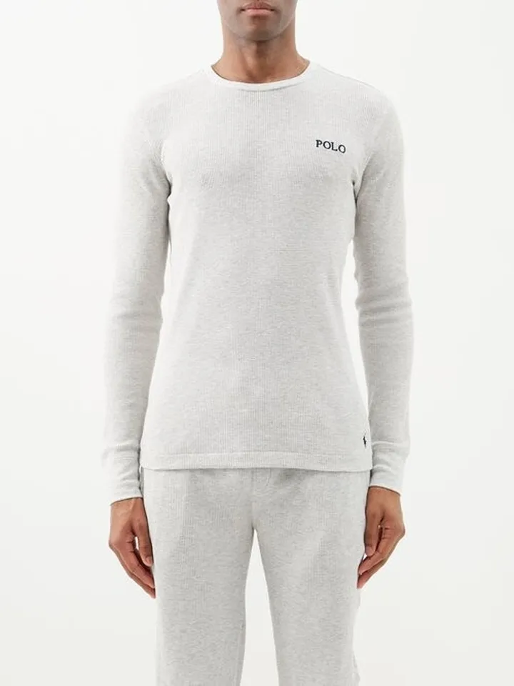 Logo-embroidered Waffle-jersey Pyjama Top