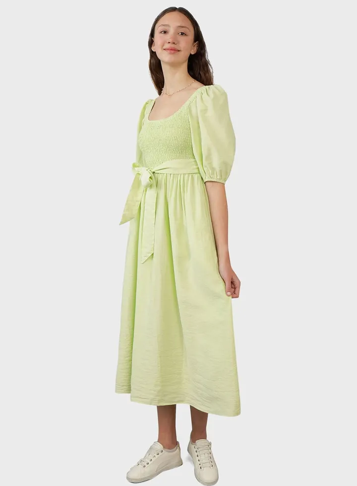 Puff Sleeve Belted Dress