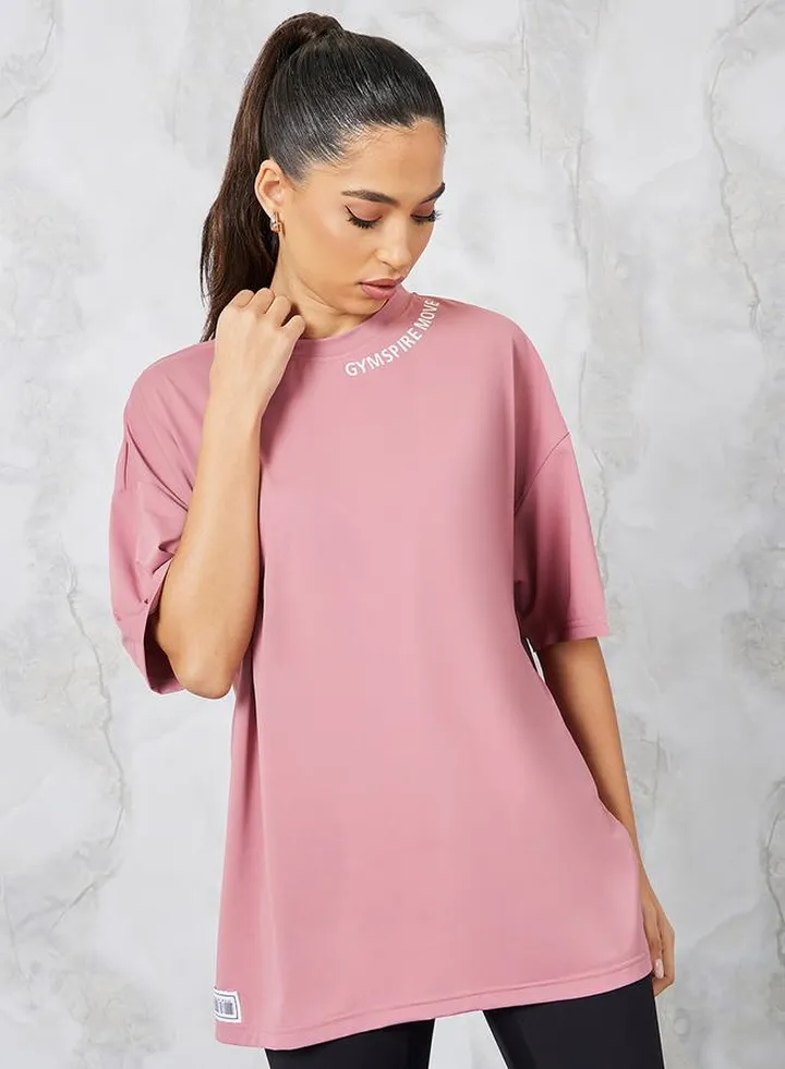 Gymspire Edition - Label Neck Text Extreme Drop Shoulder Top