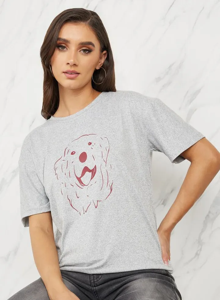 Oversized Puppy Graphic Print T-Shirt