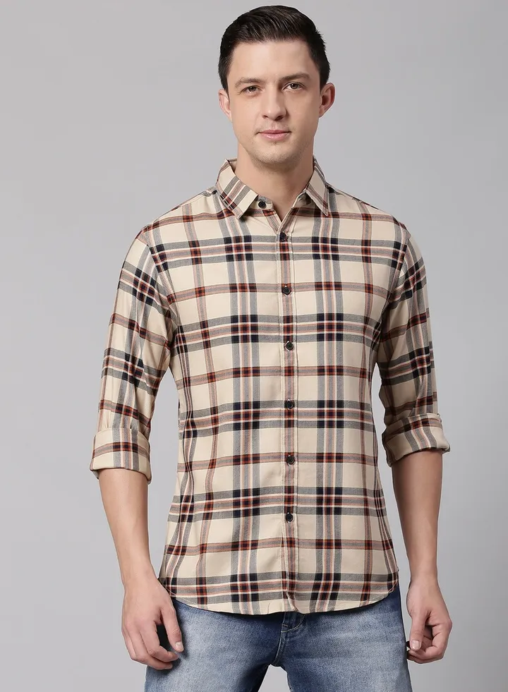 Men's Cotton Checkered Slim Fit Casual Shirt with Pocket, Full Sleeve Shirt for Formal & Casual Wear