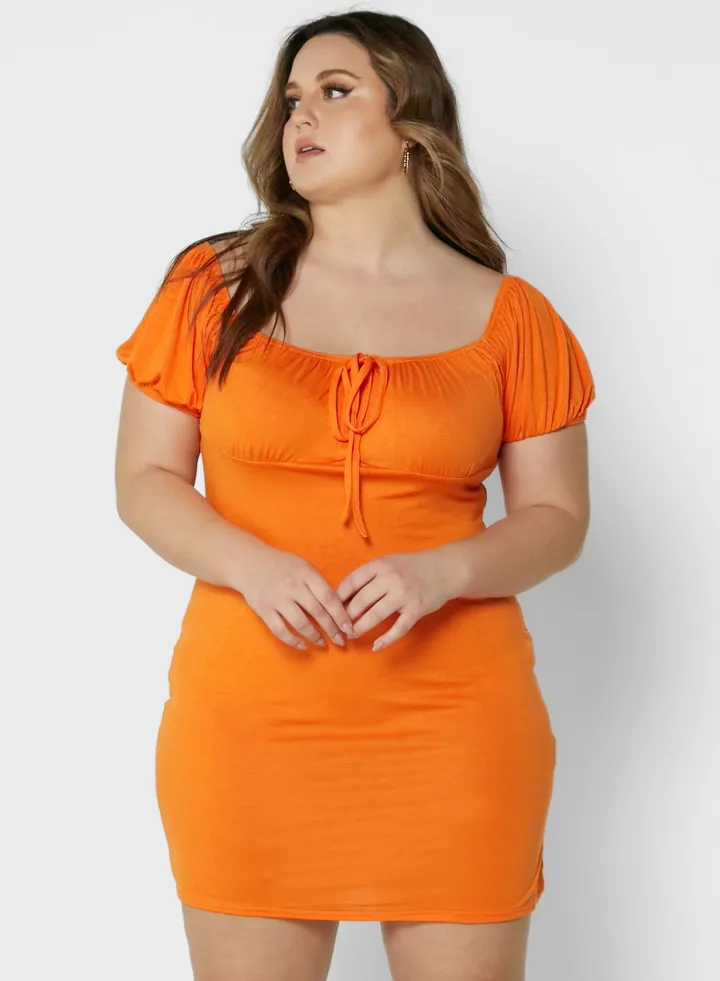 Orange Plus Size Jersey Tie Front Milkmaid Bodycon