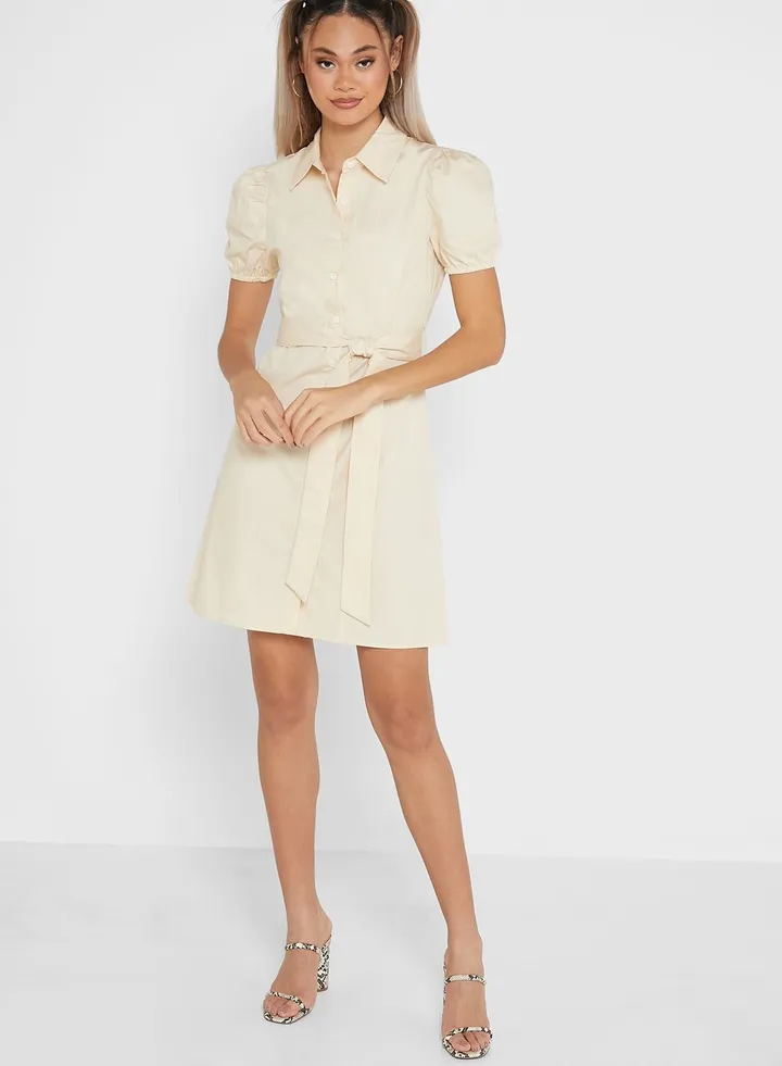 Puff Sleeve Belted Dress