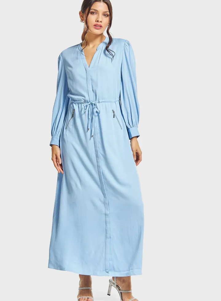 Puff Sleeve Tie Detail Dress