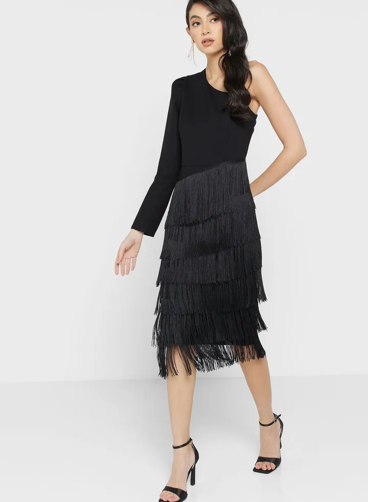 One-Shoulder Fringe Dress
