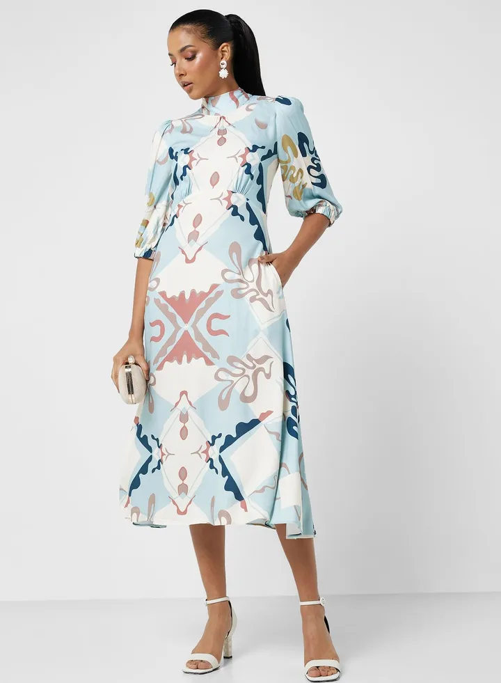 Printed Pocket Detail Dress