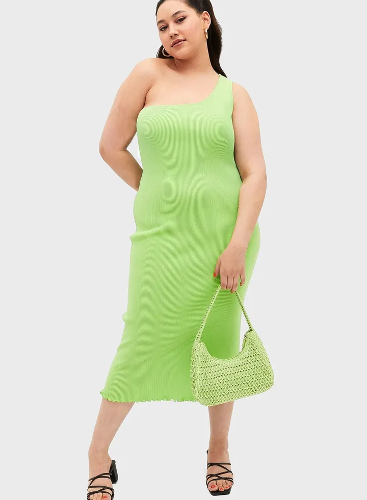 One Shoulder Lettuce Hem Dress