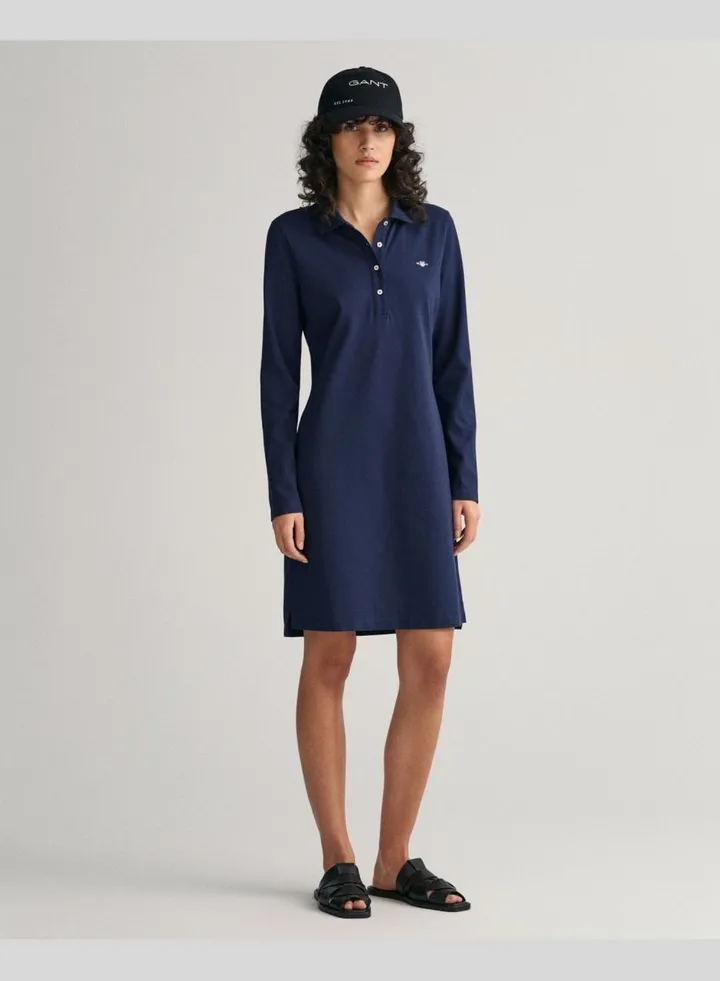 Shield Pique Long Sleeve Dress