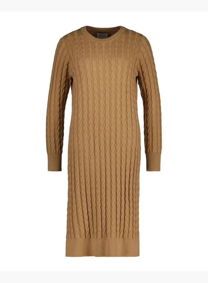 Stretch Cotton Cable Knit Crew Neck Dress