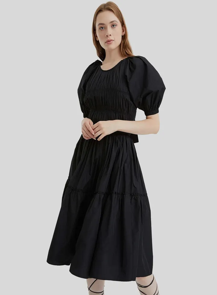 Balloon Sleeve Tiered Dress