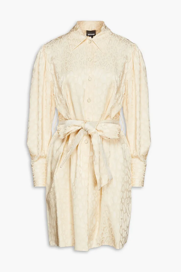 Belted leopard-jacquard mini shirt dress