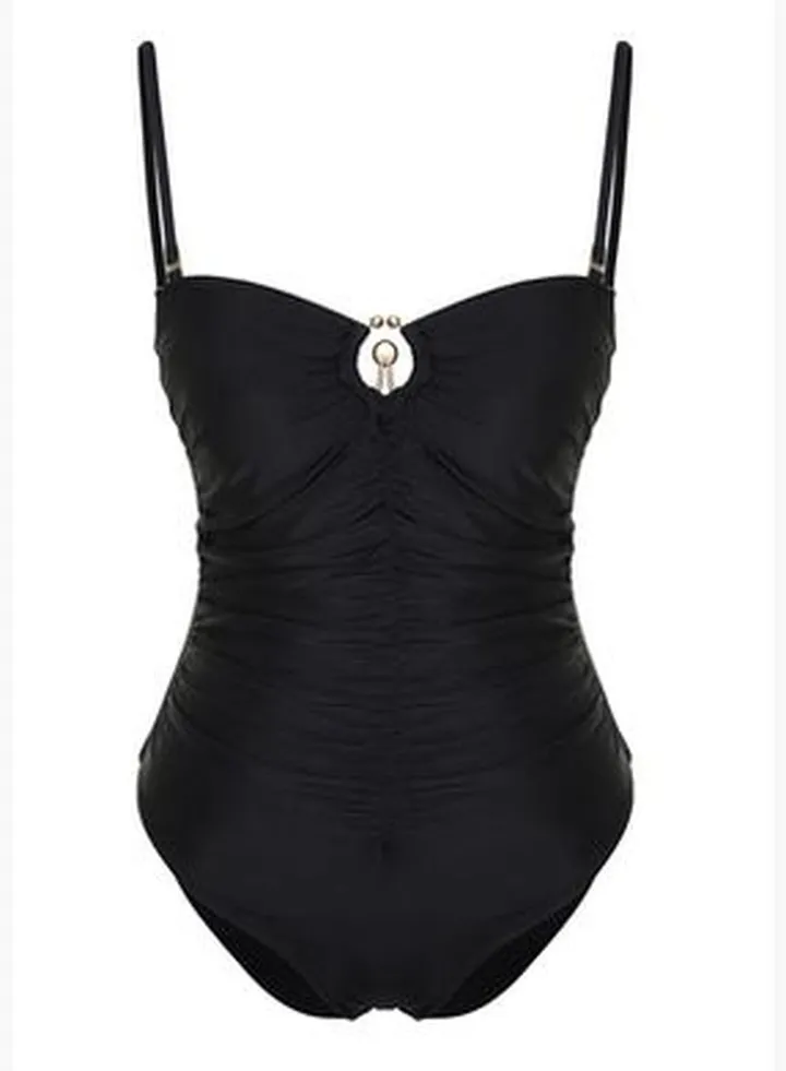 Black Strapless Gathered Swimsuit