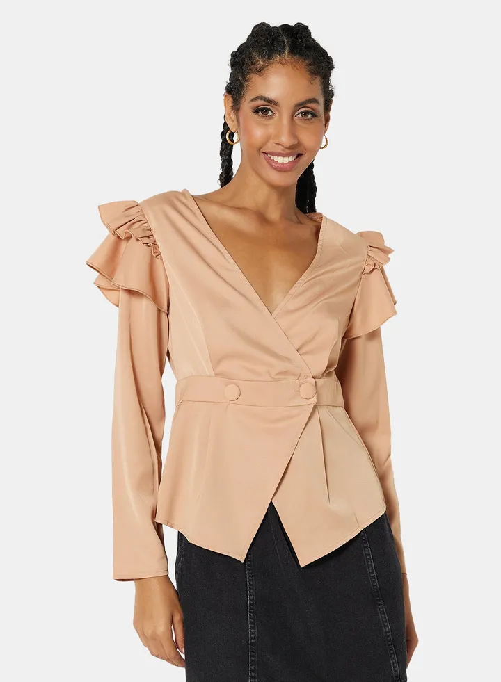 Ruffle Wrap Long Sleeve Top