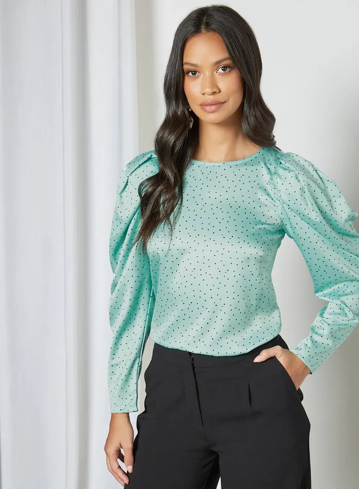 Ditsy Print Puff Sleeve Blouse