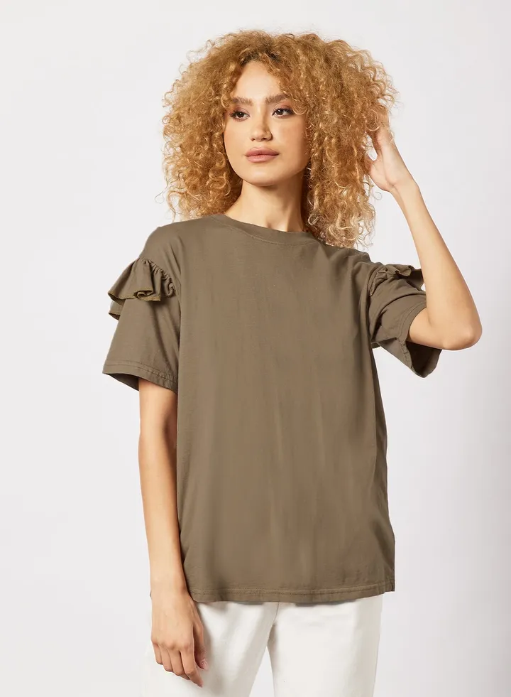 Ruffle Sleeve Oversized T-Shirt