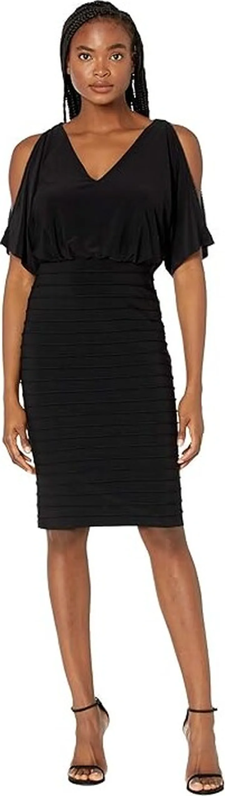 Adrianna Papell Pin Tuck Blouson Dress with Beaded Trim (Black) Women's Dress