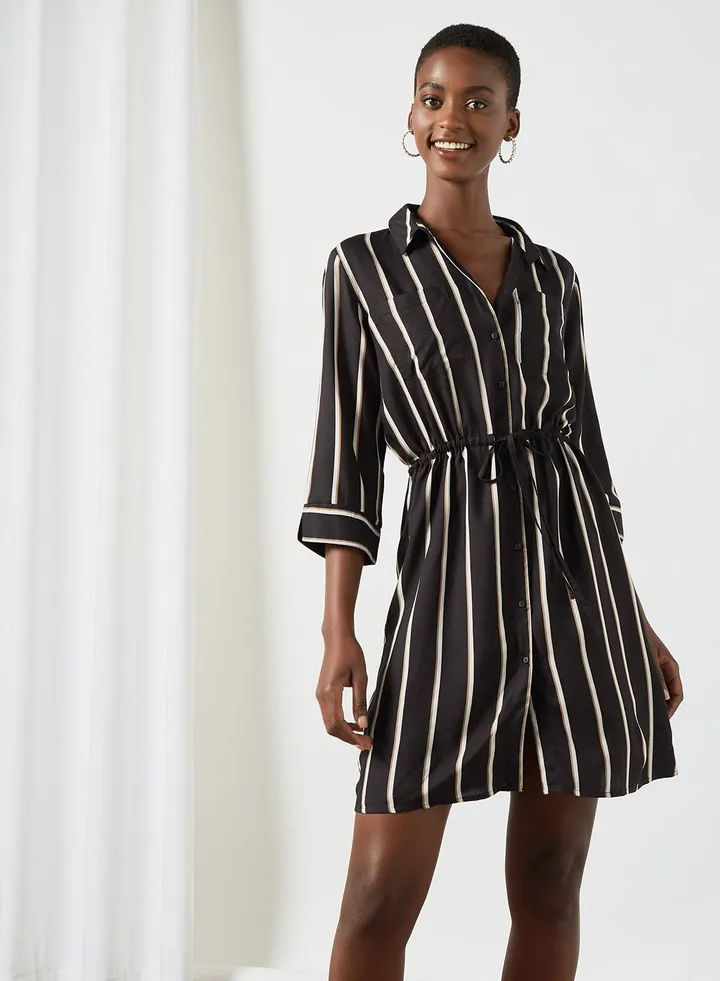 Stripe Print Shirt Dress