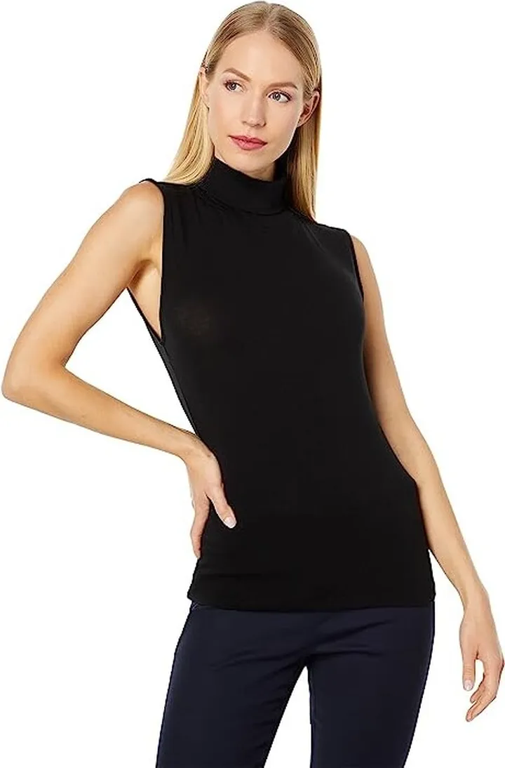 Vince Sleeveless Turtleneck Tee (Black) Women's Blouse