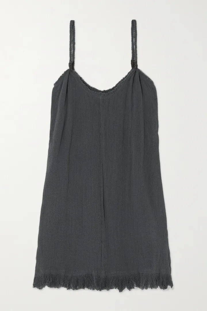 Caravana - + Net Sustain Becan Open-back Leather-trimmed Cotton-gauze Mini Dress - Blue