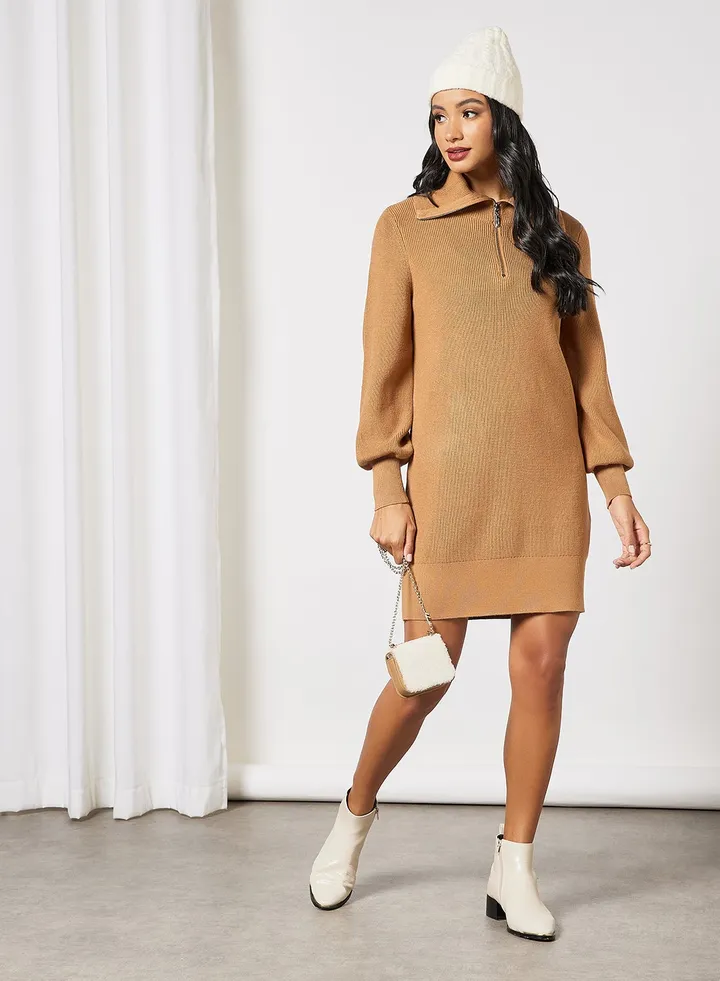 Half-Zip Knitted Dress