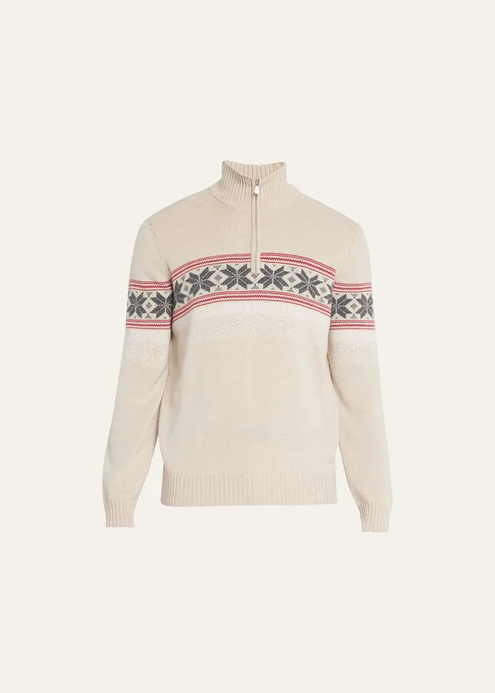 Men's Cashmere Fair Isle Quarter-Zip Sweater