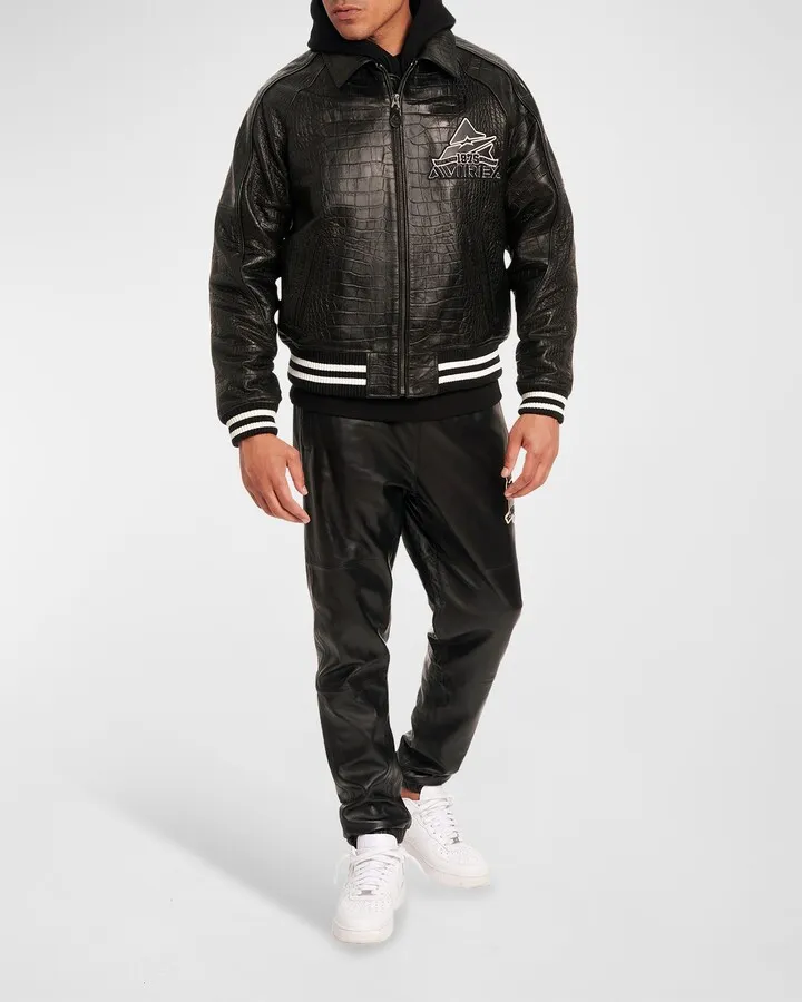 Men's Croc-Embossed Classic Leather Jacket