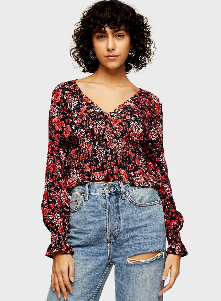 Ruched Print Blouse