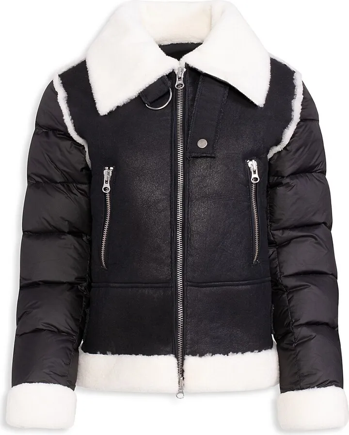Shearling & Down Puffer Aviator Jacket