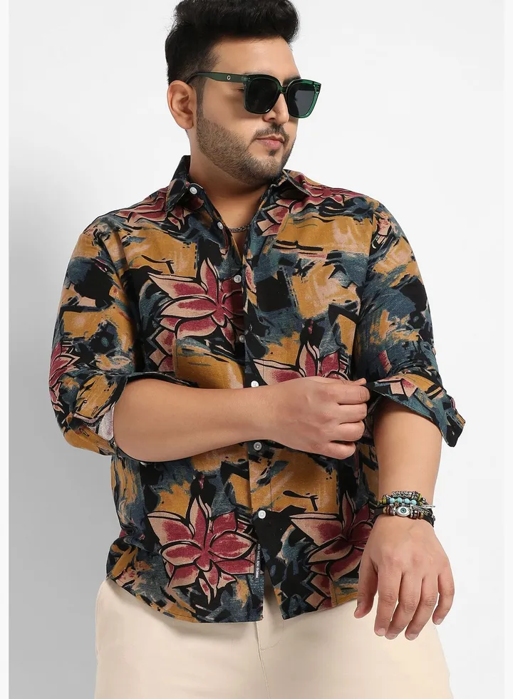 Printed Spread Collar Long Sleeve Shirt