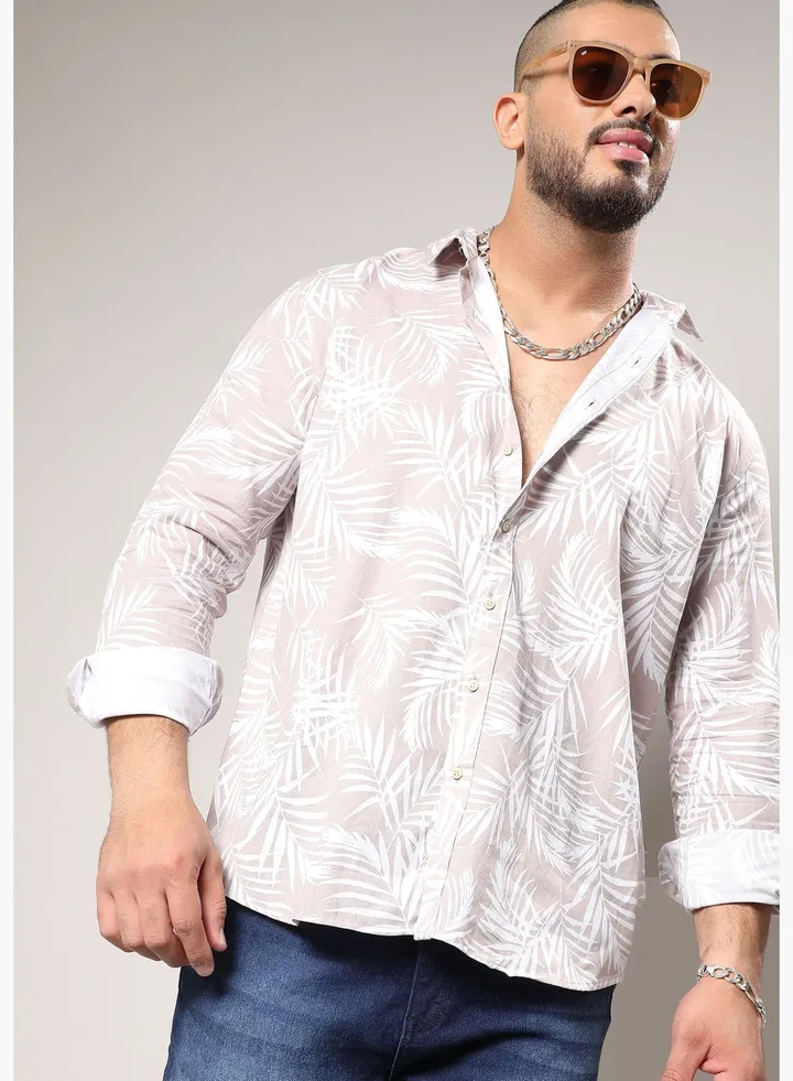 Printed Spread Collar Long Sleeve Shirt