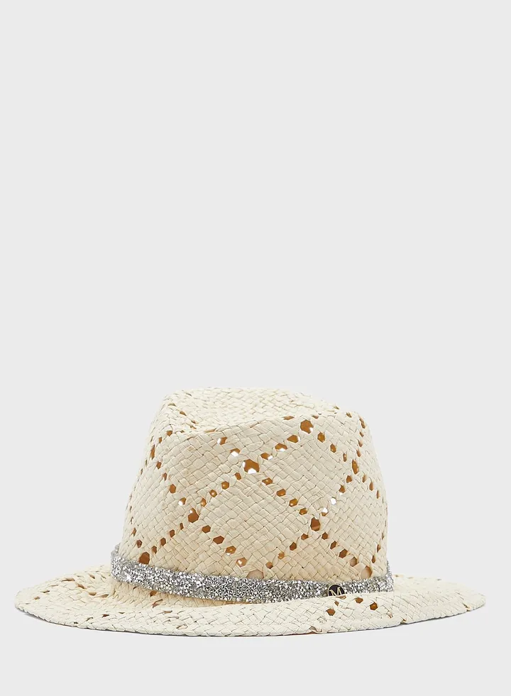 Glitter Band Textured Straw Hat