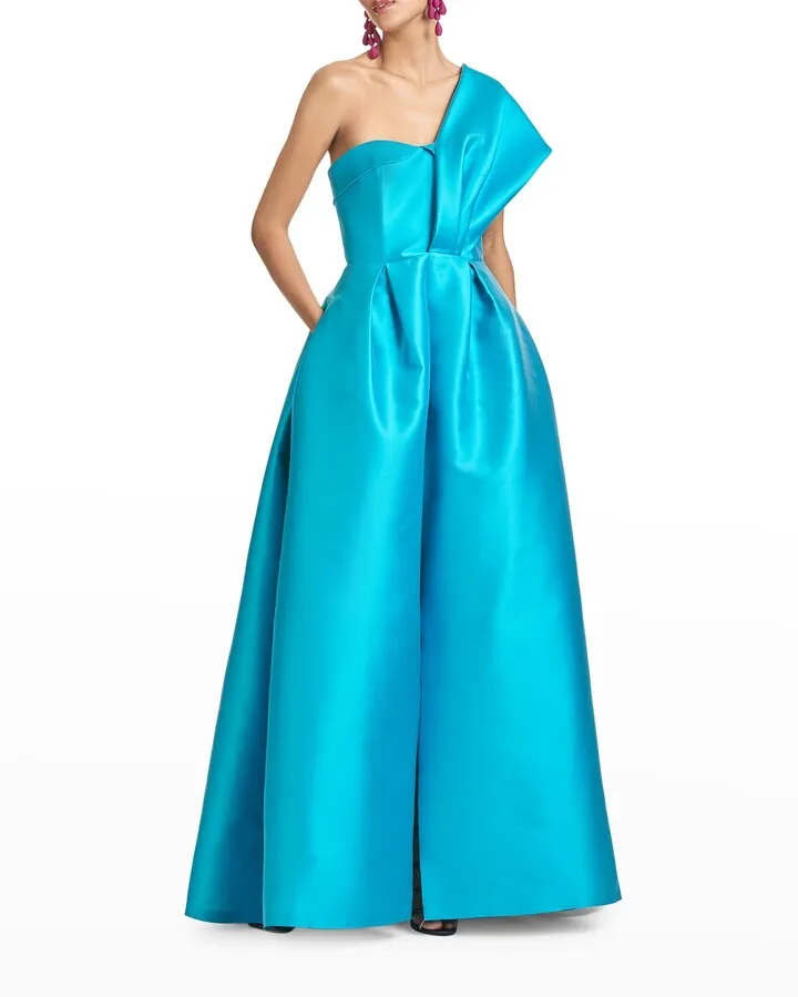 Clarissa Pleated One-Shoulder Gown