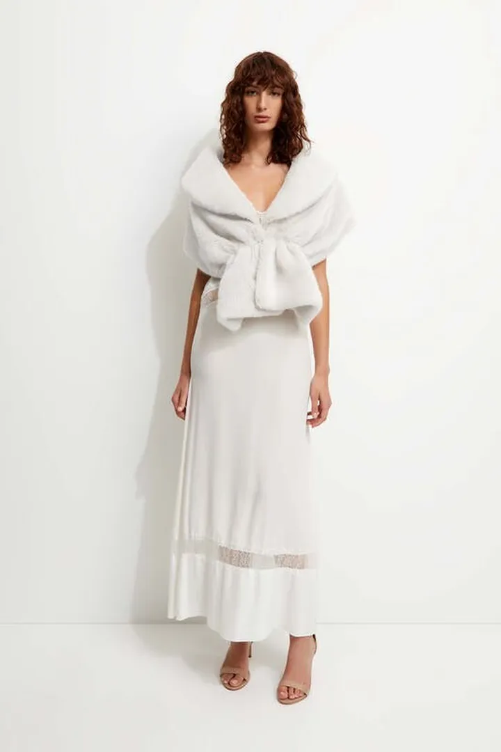 Unreal Fur Champagne Wrap in Ivory - White