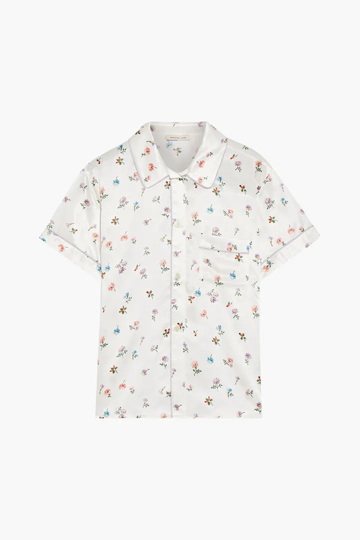 Floral-print satin pajama top