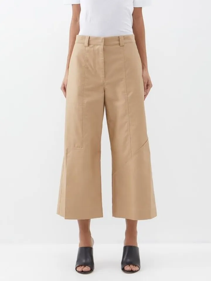 Cropped Wide-leg Cotton Trousers