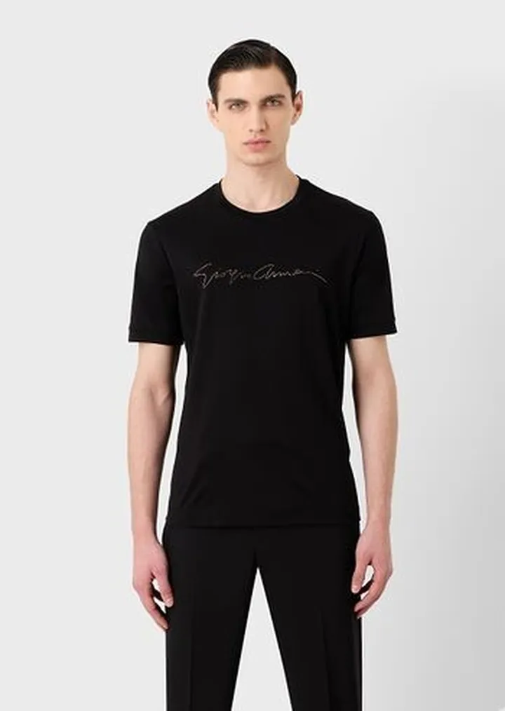 Cotton jersey T-shirt with signature logo in crystals