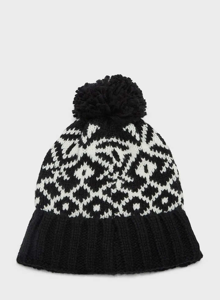 Knitted Fair Isle Pom Hat