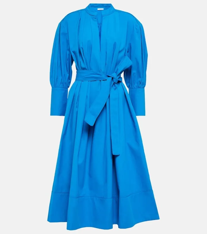 Pleated V-neck cotton dress