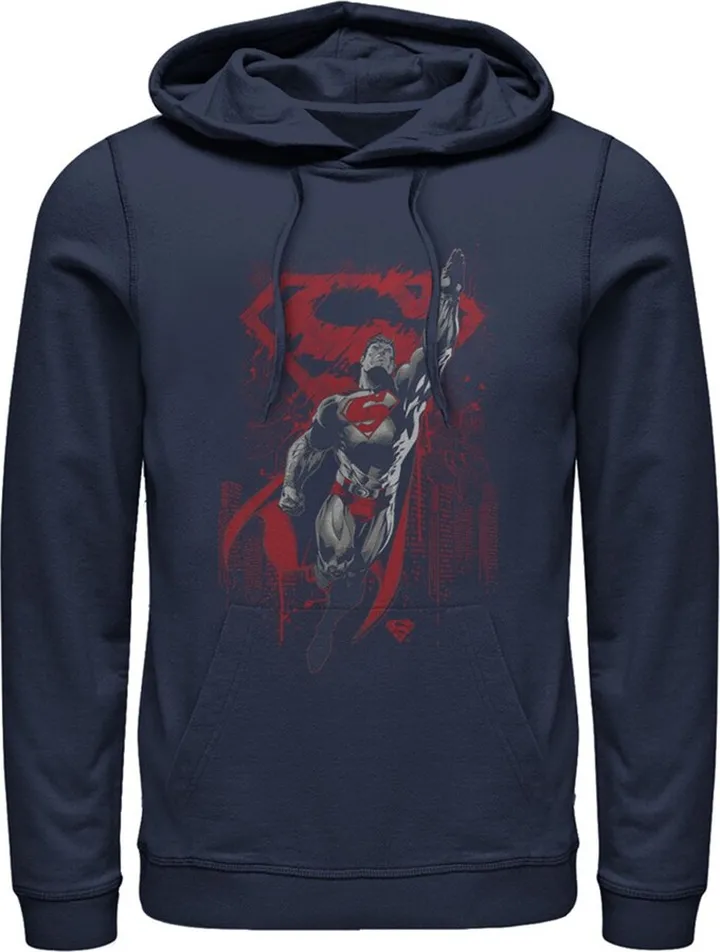 Men's Superman Grunge Hero Flight Pull Over Hoodie - Black - 2X Large