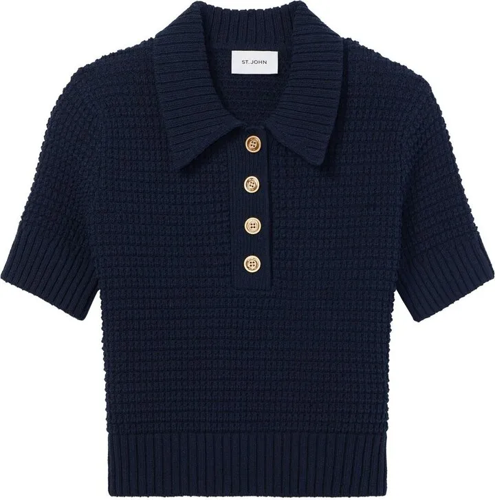 Button-Front Short-Sleeved Polo Shirt