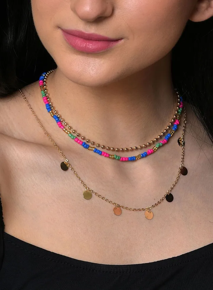 Pack of 3 Gold Plated Beaded Necklace