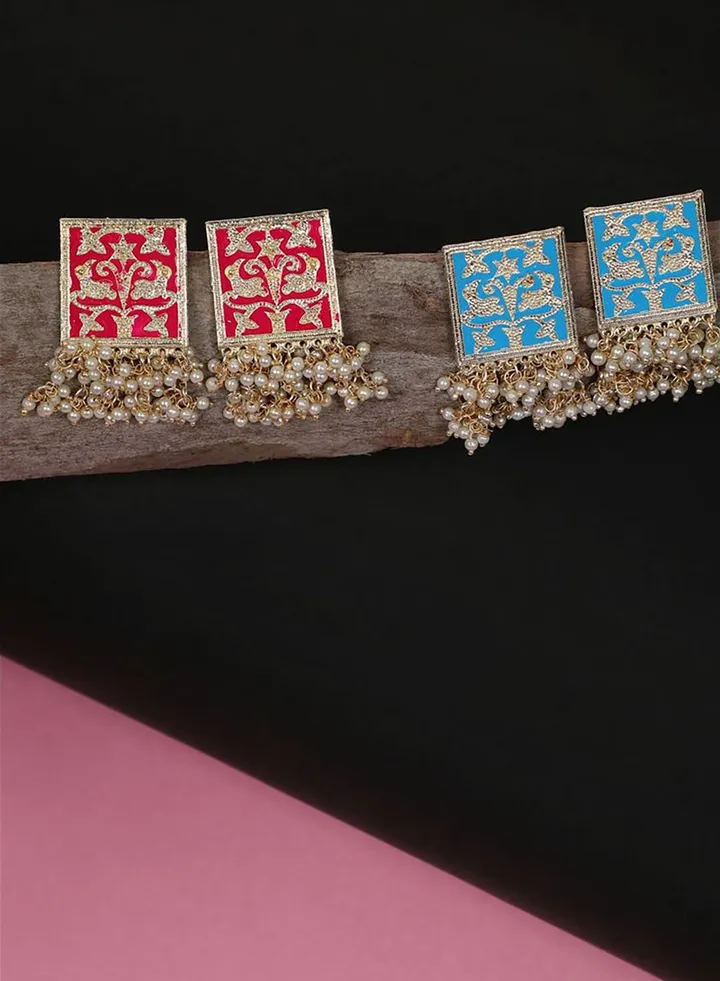 Pack of 2 Meenakari Pearl Laheriya Studs