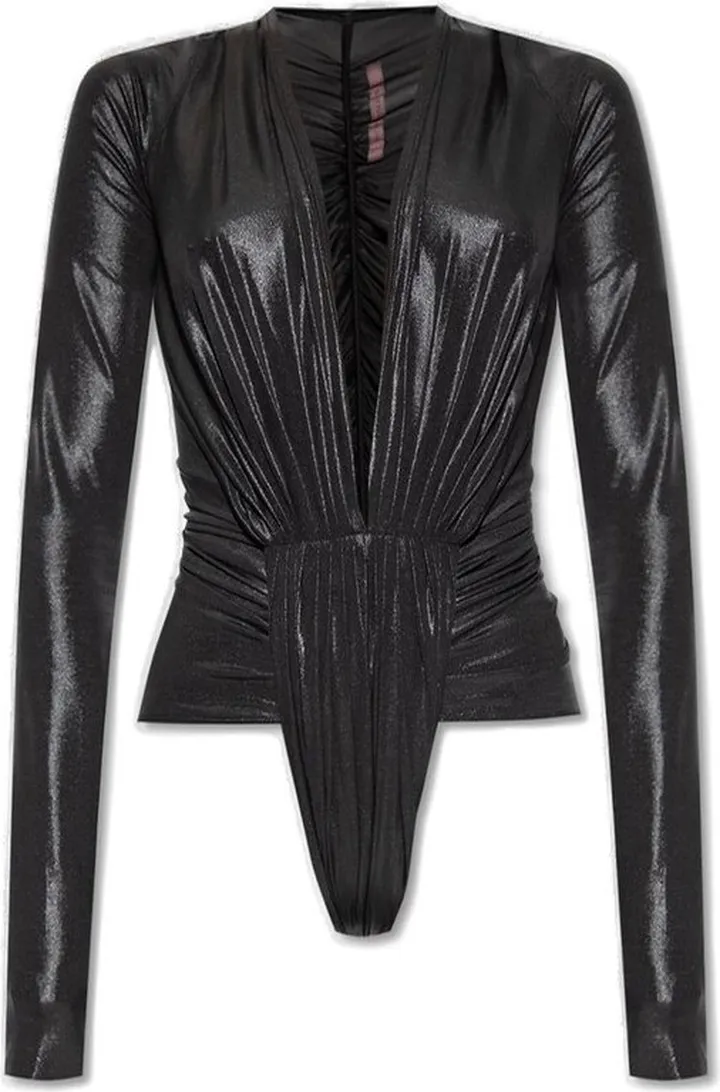 Rick Owens Lilies Gia Gathered Long-Sleeved Bodysuit
