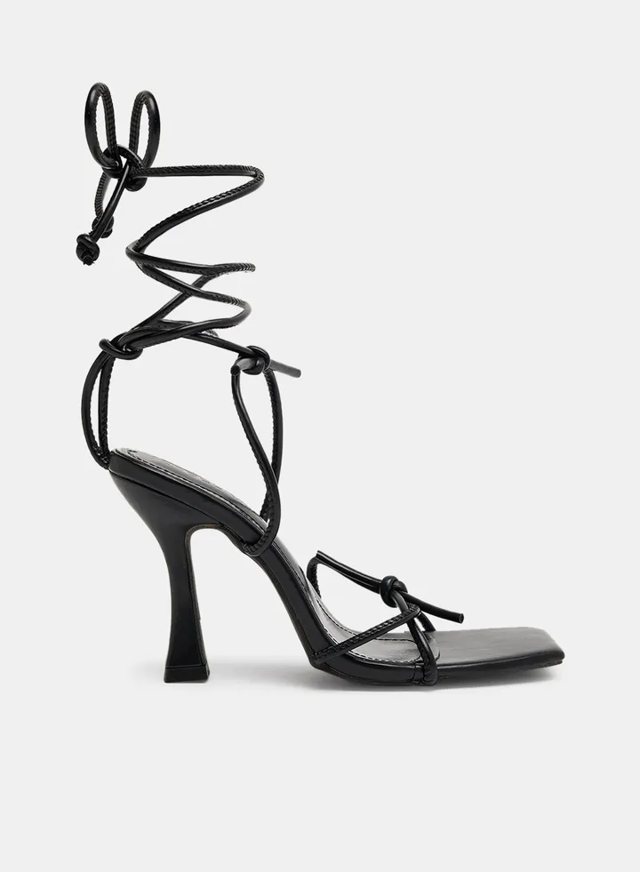 PU Tie-Up High Heel Sandals