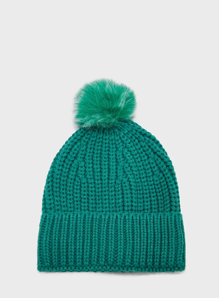 Knitted Faux Fur Pom Hat