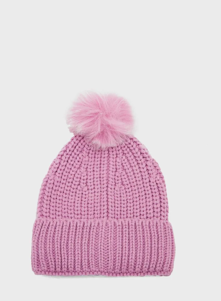 Knitted Faux Fur Pom Hat